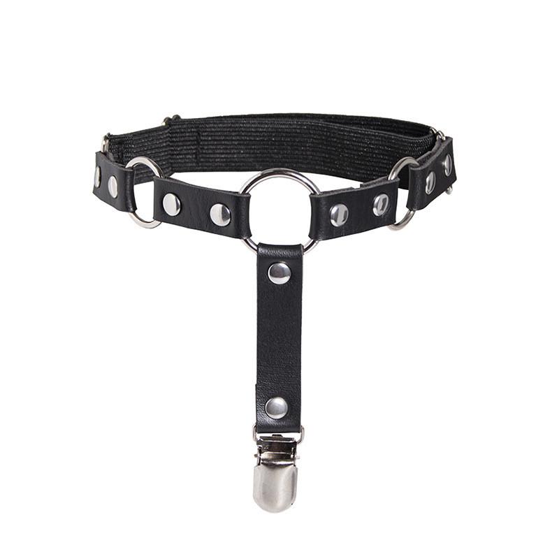 

Thigh Womens Straps With Faux Leather And Trendy Circles For Casual And Wear Festival BlackSocksClipSingle