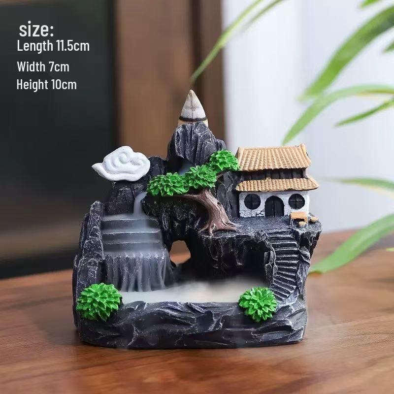 Creative Resin Backflow Incense Burner with High Mountain Flowing Water and Clouds Aromatherapy