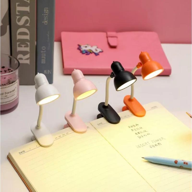 Reading light adjustable rotating clip mini desk lamp battery powered camping portable clip night light with multiple colors