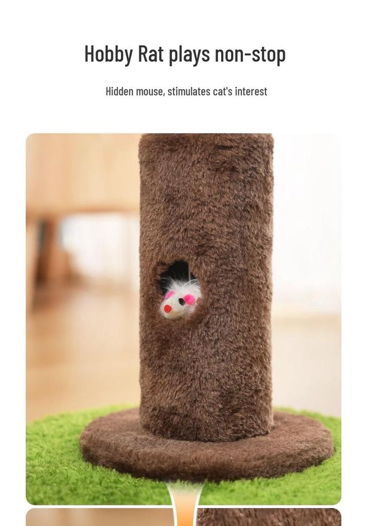 Coconut Palm Leaf Cat Tree with Scratching Post & Mouse Teaser