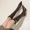 Stiletto Heel High Boots Autumn and Winter New Pointed Toe Side Zipper Metal Buckle Waterproof and Non-Slip Women's Shoes