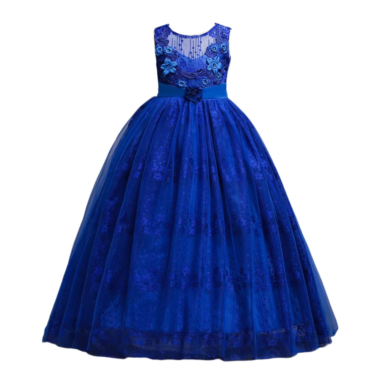 

VIISEN Концертное длинное платье для фортепиано, элегантное формальное платье с цветочным и кружевным декором для детского платья, без рукавов, для девочек, для юниоров, дизайн, для концертов, для свадеб,