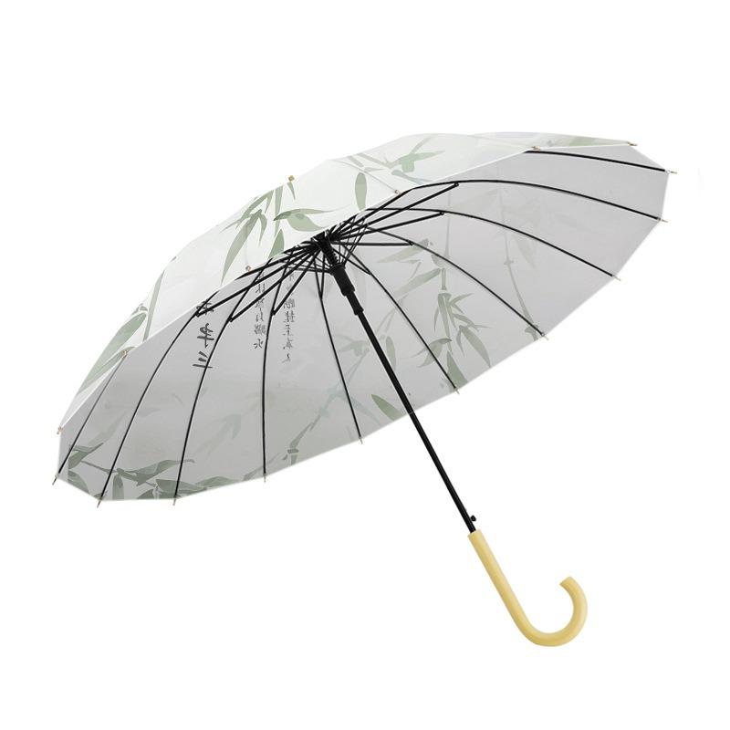New 16-bone straight pole umbrella antique Guoyun wood curved handle long-handled umbrella with printing umbrella