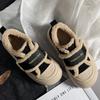 Genuine Leather and Velvet Loafers for Women Winter Velcro Retro Sneakers Thick-soled White Shoes All-match Shoes