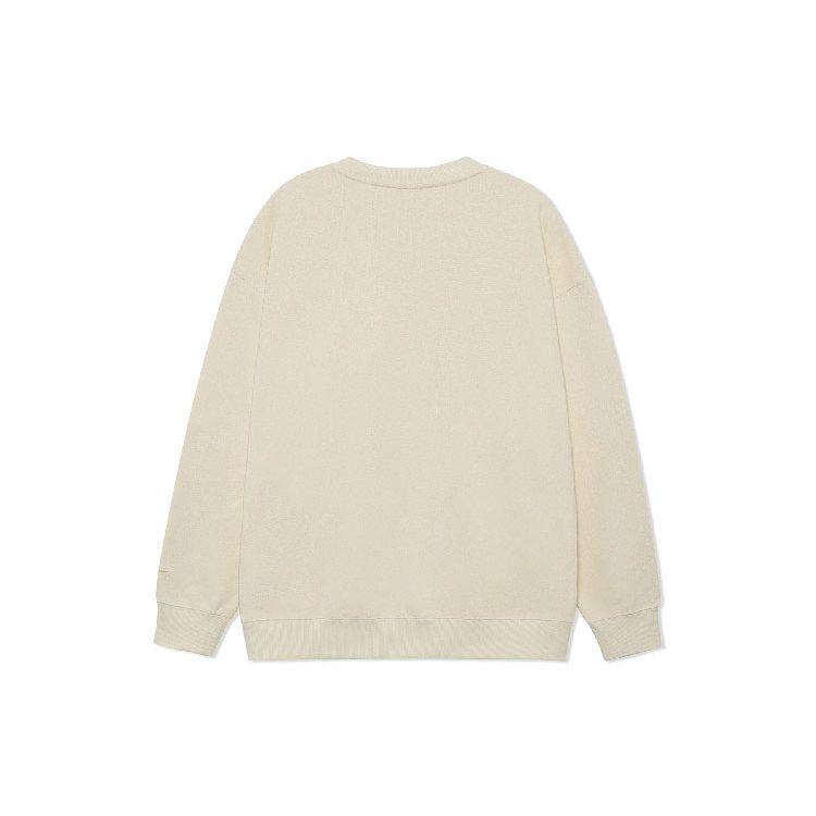 Li Ning Sports Fashion Series Solid Color Loose Fit Round Neck Pullover Long Sleeve Sweatshirt Unisex Sweatshirt White AWDR863-1