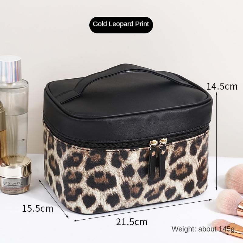 Personalized Classic Makeup Bag with Retro Leopard Print Large Capacity Portable Toiletries Bag Waterproof PU Storage Bag