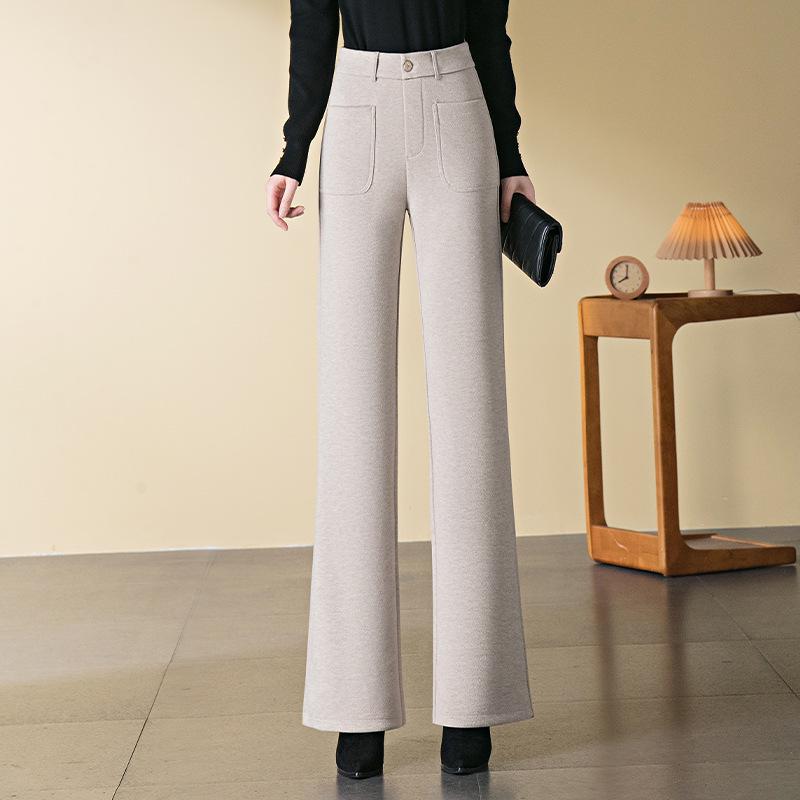 Women's High-Waisted Wool Micro-Flared Pants - Slimming Straight Leg for Spring and Autumn 2025