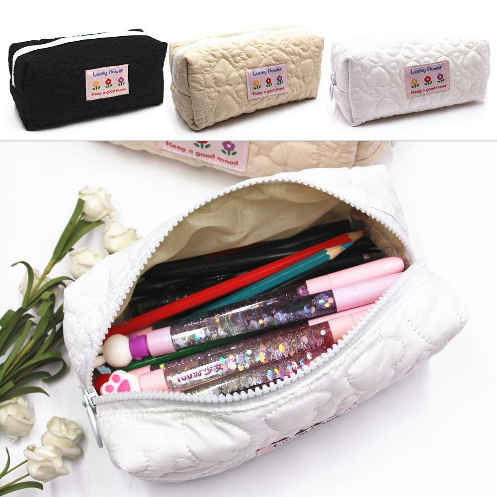 

Cosmetic Storage Square Zipper Makeup Pencil Case Stationery Pen Bag Transparent Grid