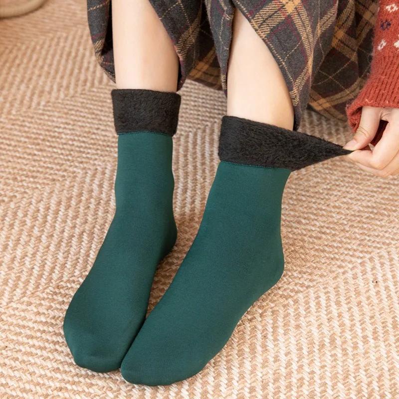 Autumn Winter Thickened Plush Velvet Cold-proof Warm Solid Color Trendy Socks Super Soft Comfortable Floor Middle Tube Socks