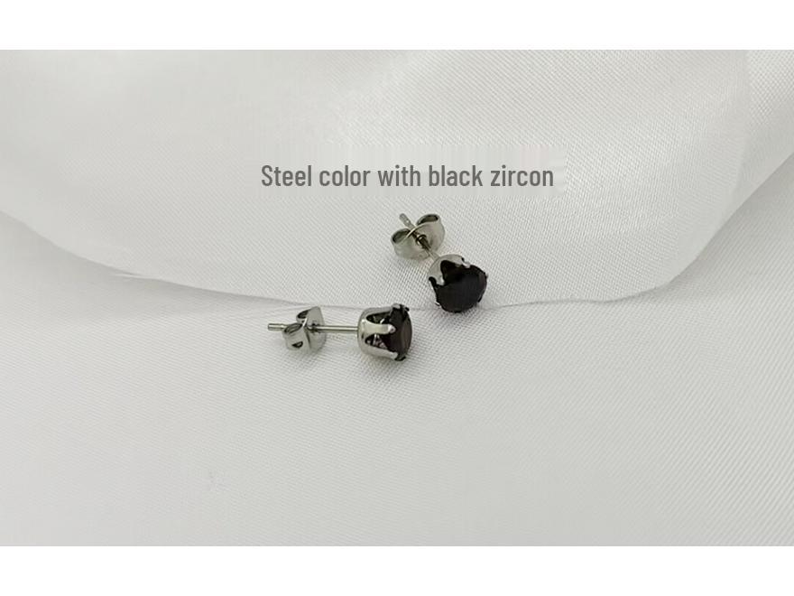 316L Stainless Steel Six-Prong Round Zirconia Stud Earrings - Unisex Anti-Allergy Jewelry