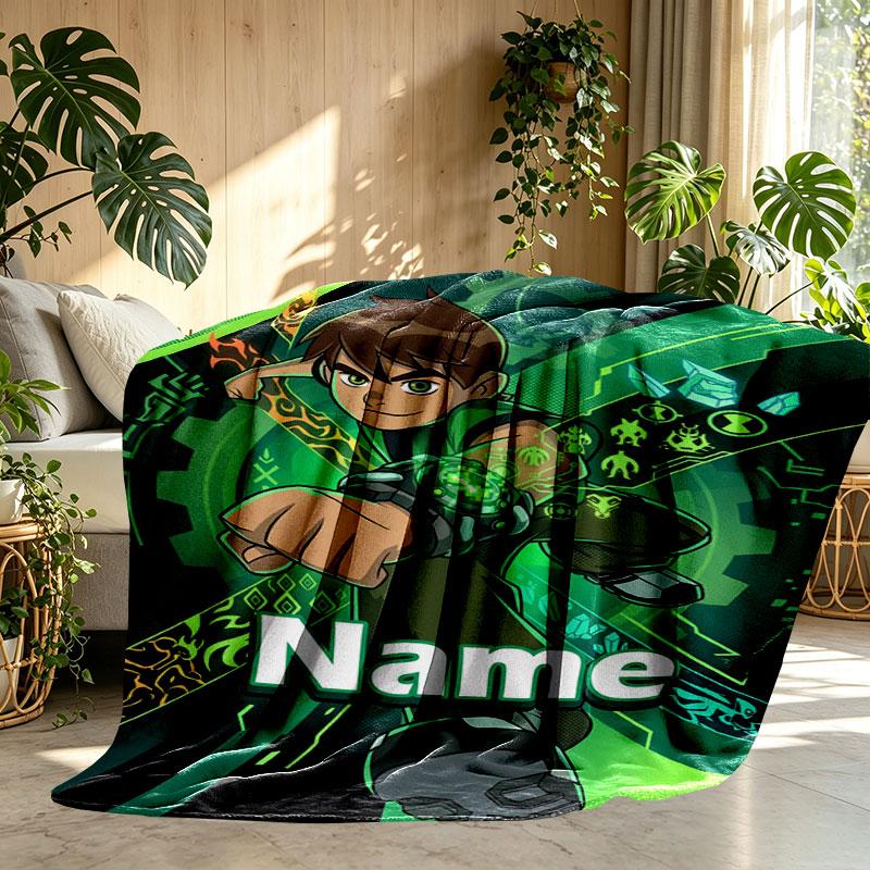Custom Name Personalized Ben 10 Omniverse Print Blanket, Home Decor, Bedroom, Sofa, Camping, Couch, Gifts for Birthday Christmas