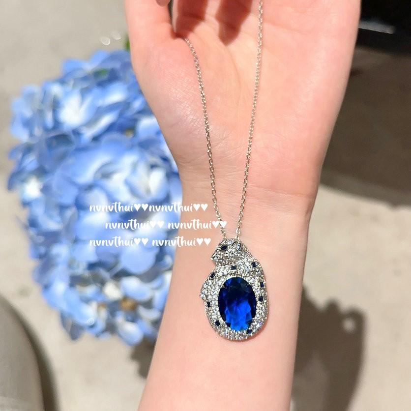 Sri Lanka Blue Cheetah Gemstone Necklace Vintage Plated 18K Gold, Royal Blue Drop Zircon Y Necklace