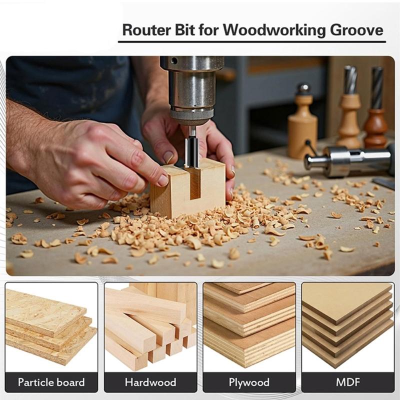 6 Piece Alloy Milling Cutter Set for Woodworking Double Edges Design Multiple Size Alloy Steel Router Bit Suitable with Electric Engravers