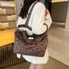 Autumn Casual Fashion Woolen Plaid Shoulder Bag Retro Leopard Print Portable Commuter Canvas Bag Women's Casual Shoulder Bag