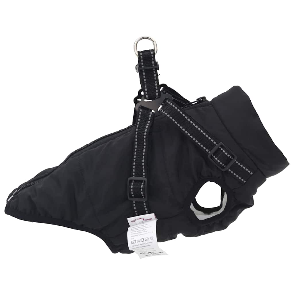 Dog Raincoat with Integrated Harness Waterproof and Reflective Black Size L28
