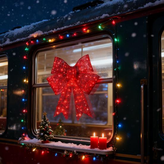 LED Christmas Bow Decoration Outdoor Holiday Yard Decor with Red Lights Timer-controlled Holiday Bow Lights