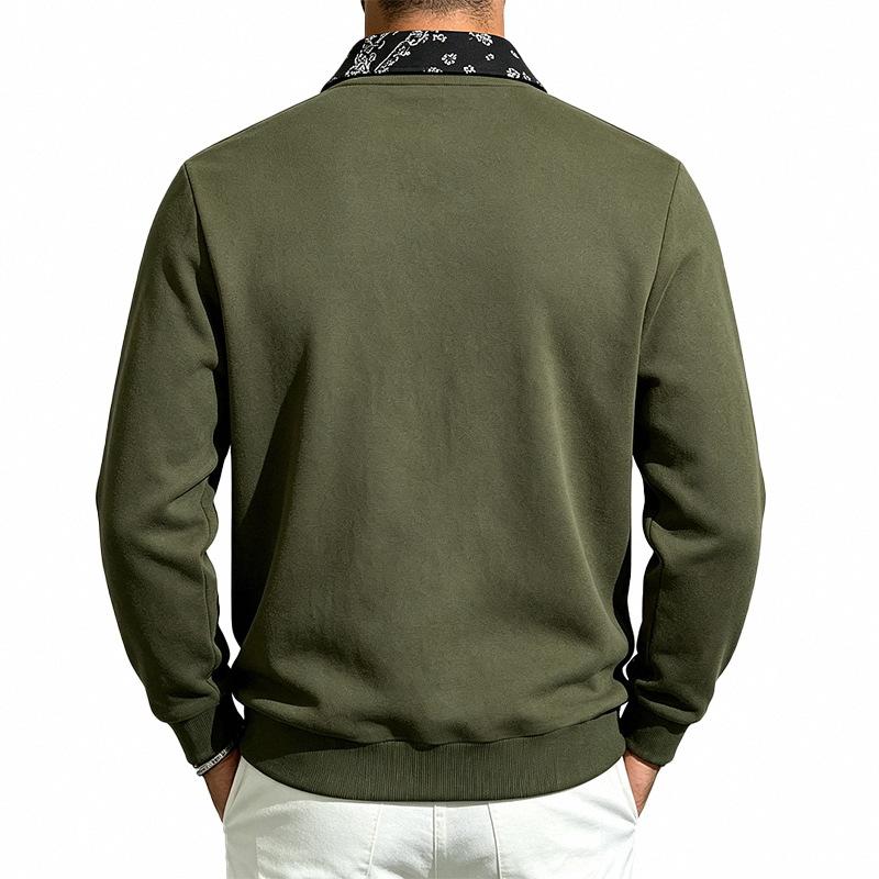 Men Patchwork Collar Sweatshirt Long Sleeve Button Pullover Tops Autumn Winter Casual Loose Fit Men's Sweatshirts Daily Male Clothing