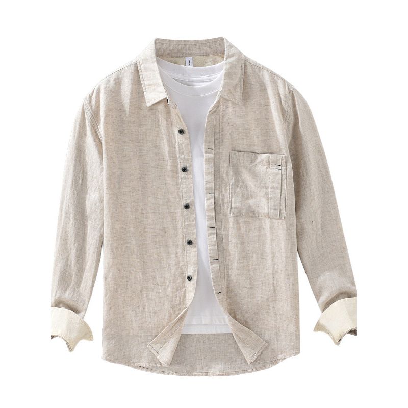 Men's Linen Long-Sleeve Shirt, Spring/Summer New Style, Breathable Tencel, High-End Casual Shirt Jacket, Trendy
