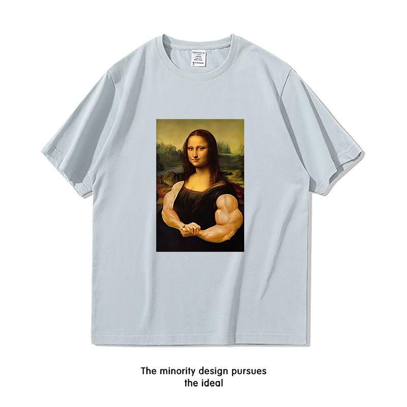 Summer Parody Mona Lisa Fitness Muscle Pure Cotton Printed New Tshirt Loose and Funny Unisexs and Womens Casual Tshirt
