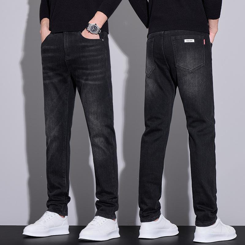 Spring And Autumn Winter New Men'S Thick Jeans Slimming Straight Stretch Business Versatile Long Pants