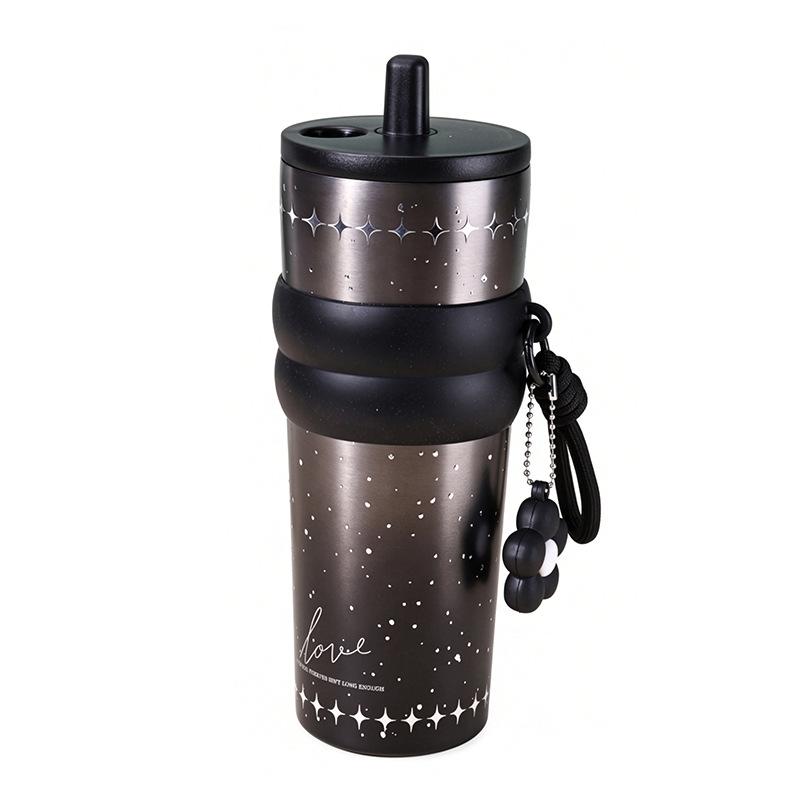 Creative gradual change thermos cup stainless steel straw cup large capacity portable accompanying car cup