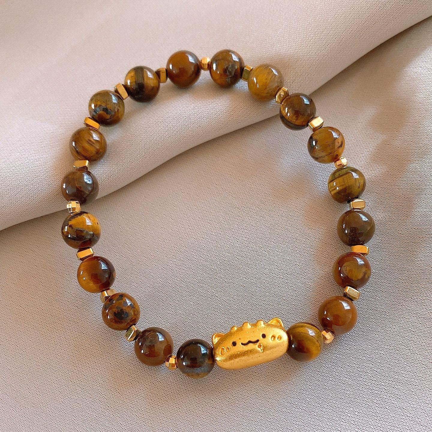 Новый китайский ретро геометрический браслет с бусинами из камня тигровый глаз, персонализированные простые украшения для женщин