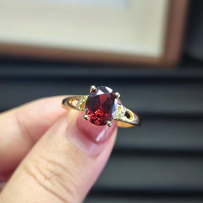 Imitation Pomegranate Red 8 × 10Mm Ring Femininity Premium Gold-Plated Red Stone Live Adjustable Ring