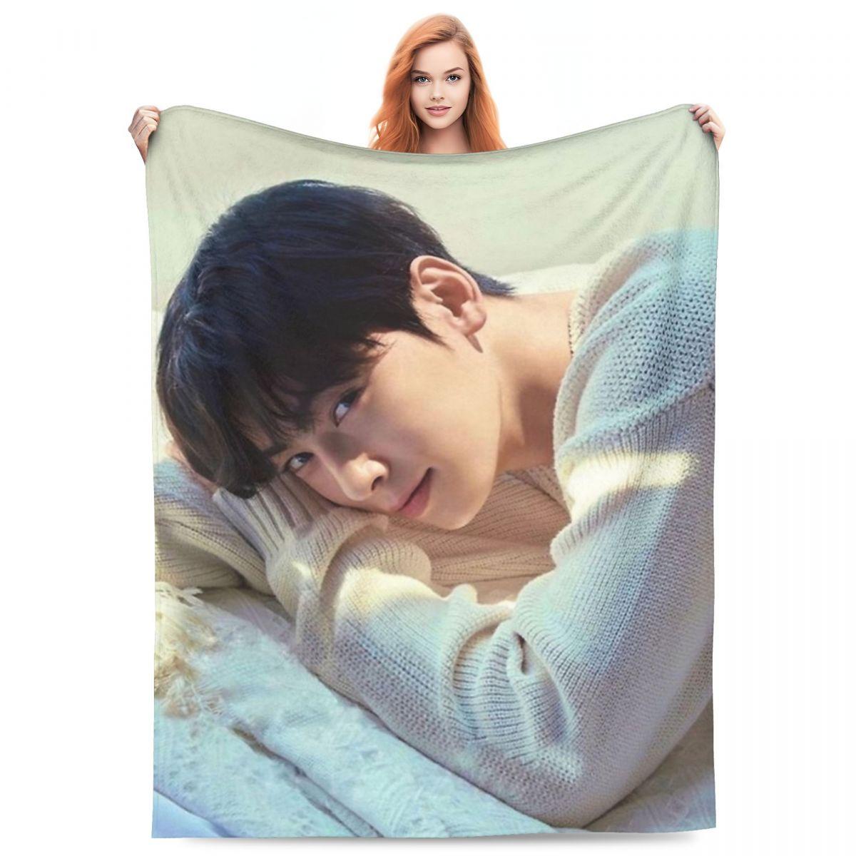 Comfort CHA EUN WOO Kpop ASTRO Blanket Accessories Bedding Decorative Throw Blankets Lightweight Thin Fleece for Bedroom 75X95CM