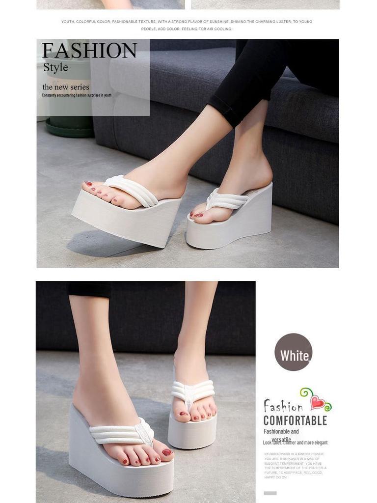 Women's 11cm High Heel Flip Flops with Thick Rubber Sole – Non-Slip Beach Sandals