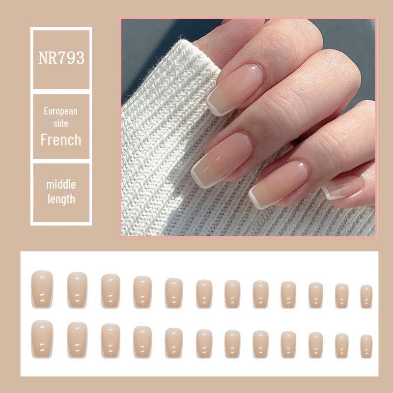 Medium & Long Rectangular T-Shaped Wearable French Cartoon Nail Art Patches - One Size Fake Nails