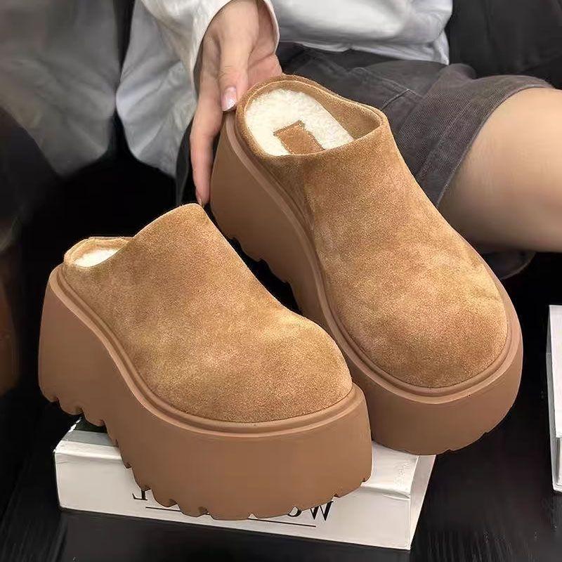 Autumn 2025 new autumn and winter muffin with fleece thick-soled small lazy head wrapped in heightened slippers