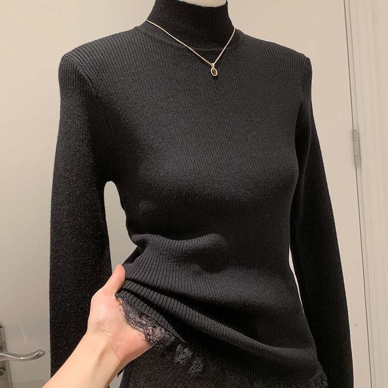 Svetr pro ženy Podzim Zima Zesílený Hřejivý Pletený Pružný Dlouhý rukáv Rolák Top