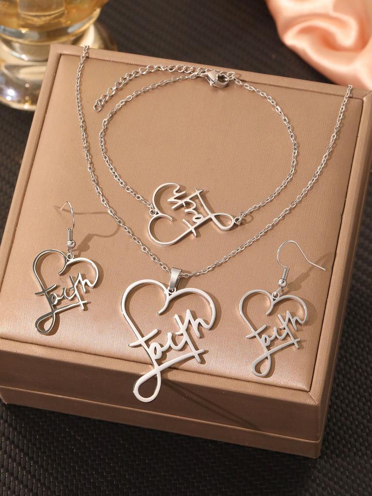 New Design Women's Stainless Steel Gold Plated Zircon Christian Inspirational Wedding Engagement Religious Faith Heart Necklace