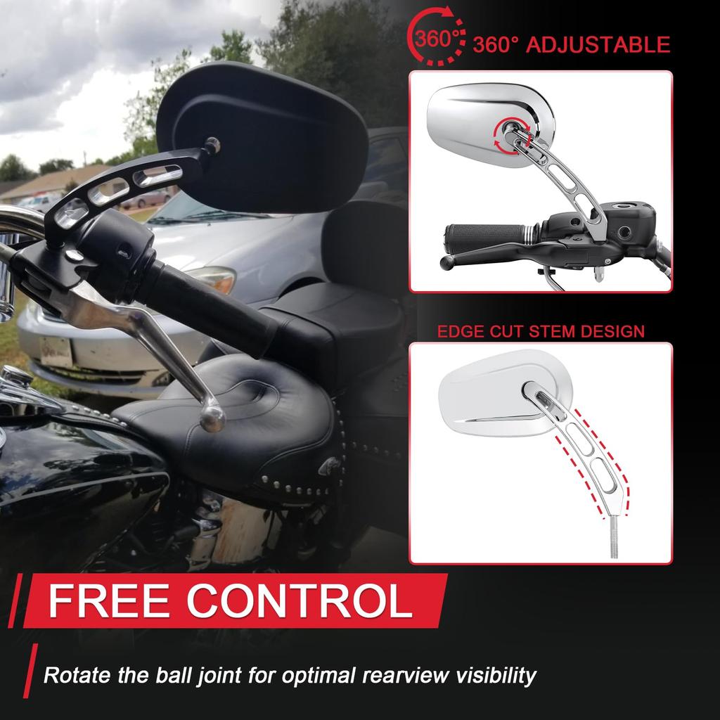 WOWTK Chrome L & R 8mm Rearview Mirrors for Harley FLSTC FXDB Dyna FXDF FLSTF