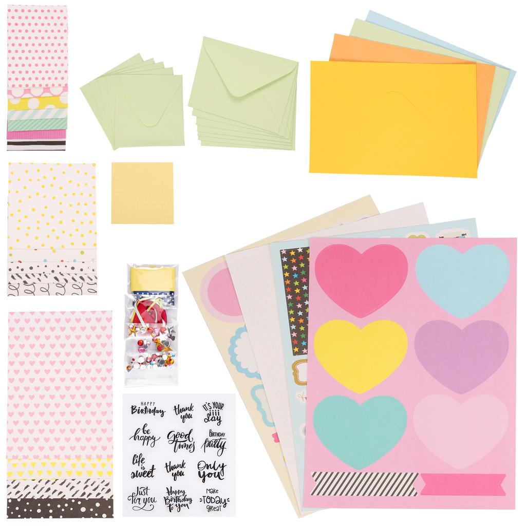 DIY Greeting Card Kits Includes 16 Cards 16 Envelopes with Decoration Accessories Handmade DIY Greeting Card Making Tool for Kid