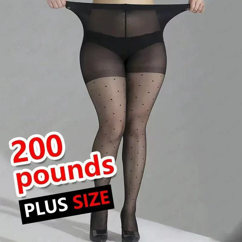 3Xl 4Xl Plus Size Anti-Hook Stockings Women Sexy Ultra Thin Transparent High Waist Pantyhose For Summer Cute Polka Dots Printed