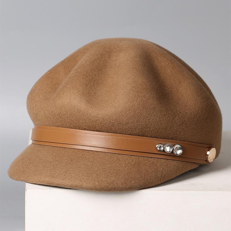Autumn and Winter New Retro British Style Autumn and Winter Wool Felt Octagonal Hat Women's Casual Fashion Equestrian Hat