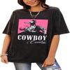 Cowboy Shirts for Women Western Vintage Rodeo T-Shirt Retro Bull Skull Graphic Tees Summer Casual Short Sleeve Tops