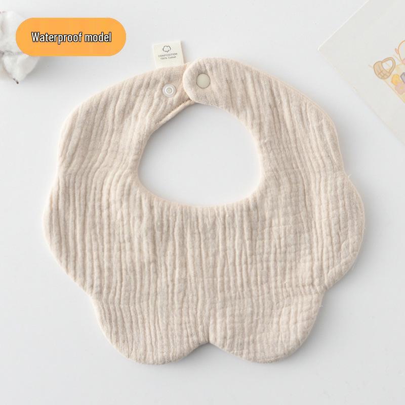 Korean-Style Solid Color Gauze Baby Petal Bib, Soft 7-Layer Waterproof, All Cotton, Class A