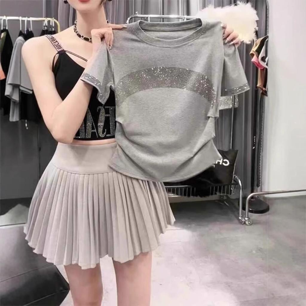 Diamond In Gray Short-sleeved T-shirt for Women In Summer Fashionable and Stylish Pure Cotton Top