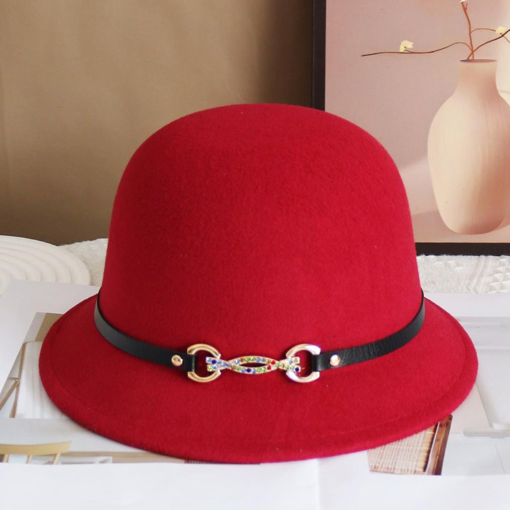 Hat Women's Autumn and Winter Wool British Thermal Basin Hat Foreign Style Short Brim Show Small Face Foldable Bucket Hat Tide