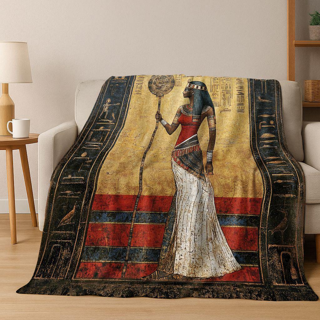 Ancient Egyptian Hieroglyphic Symbols Carved Murals Flannel Blanket,Cozy Soft Throw Blanket for Home Bedroom Bed Sofa Cover Gift