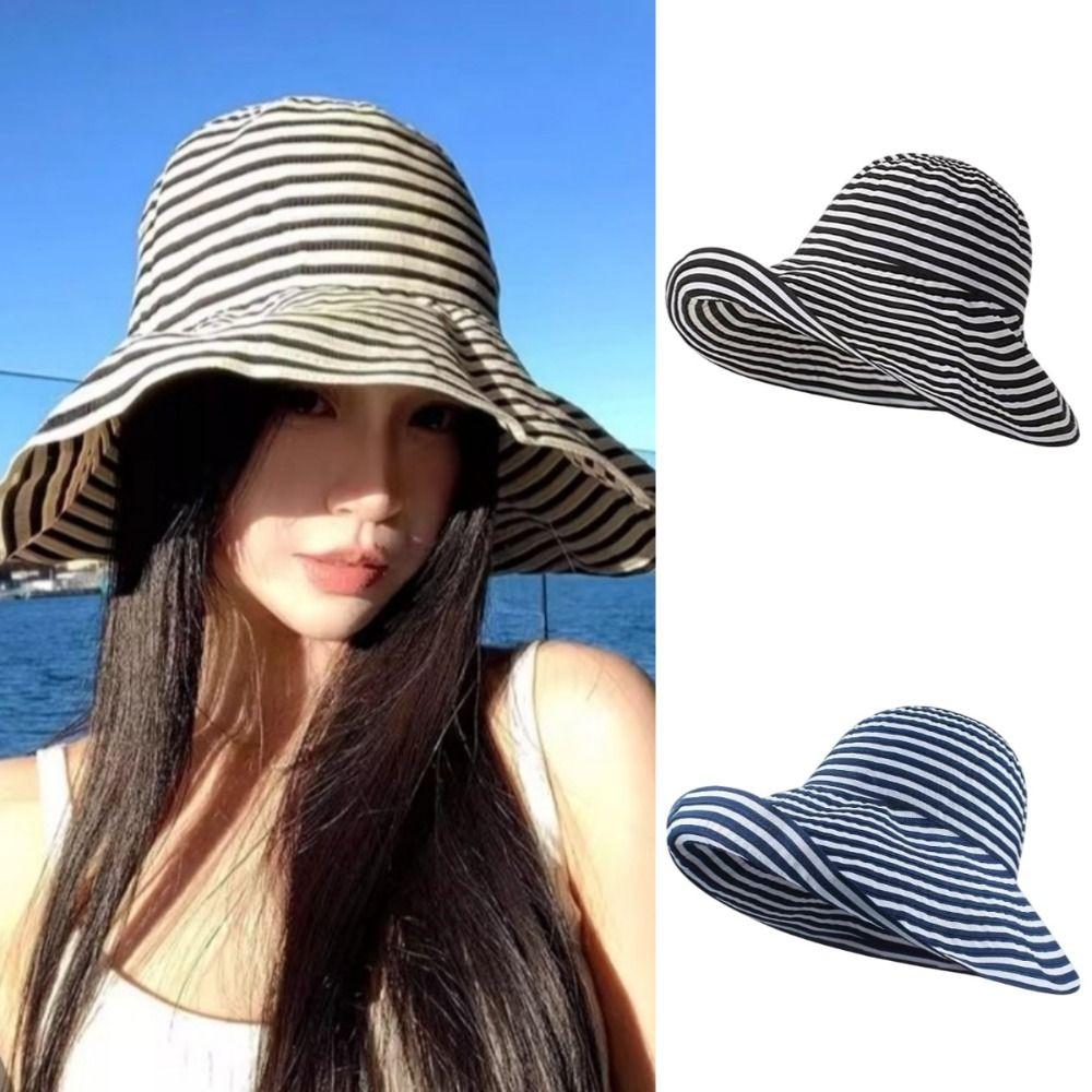 Lightweight Sun Hats Foldable Summer Hats New Stripe Fisherman Hat  Summer Travel