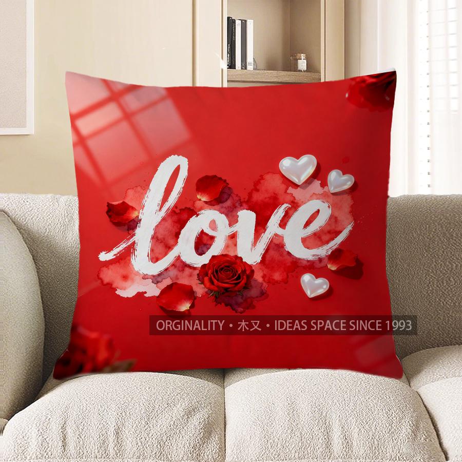 

2D Love Rose Hearts Pillow For Cozy Decor Pattern Cushion Cover Suitable For Sofa Bedroom Car Pillow Cover 40x40cm