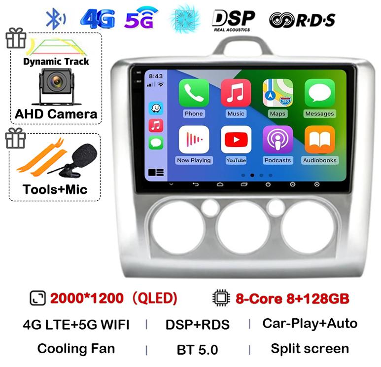 Android 14 Carplay Auto GPS 4G+WiFi Car Radio for Ford Focus Exi MT AT 2004-2011 Multimedia Video Player Stereo DSP Head Unit BT