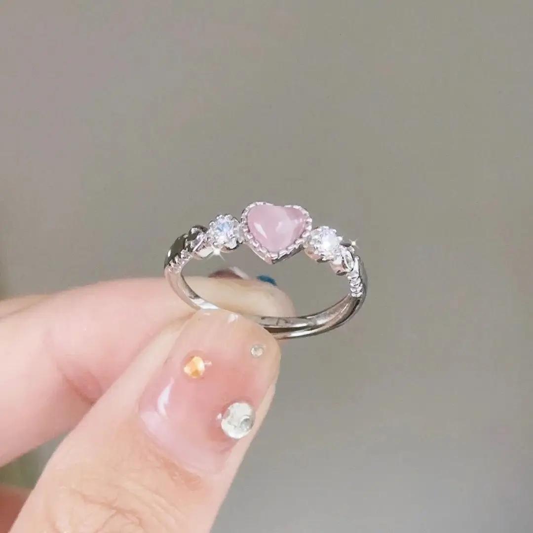 

Trend Pink Love Heart Crystal Rings for Women Kpop Love Zircon Open Ring Irregular Aesthetic girl Rings Jewelry
