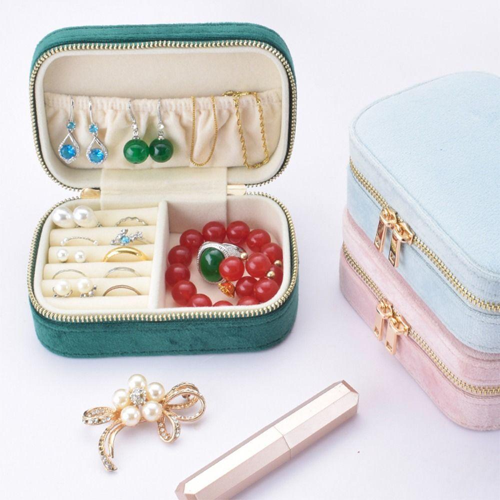 Velvet Portable Jewelry Box Square Travel Jewelry Case Earrings Storage Organizer