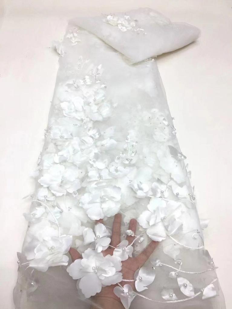 3D Embroidered Flower Mesh Fabric for DIY Sewing Embroidered Lace Clothing Wedding Dress Embroidery Clothing Fabric 5yard