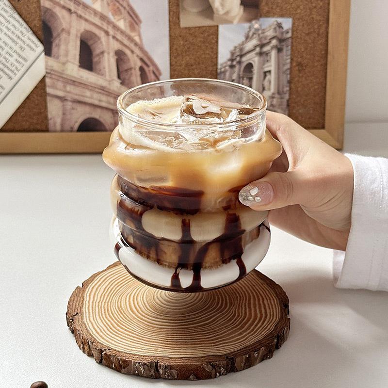 

1pc Irregular Circular Glass Cup Office Ice Cream Cold Drink Cups Cafe American Coffee Cups Creative Gifts For Friends Milk Mugs 401-420ml чистый