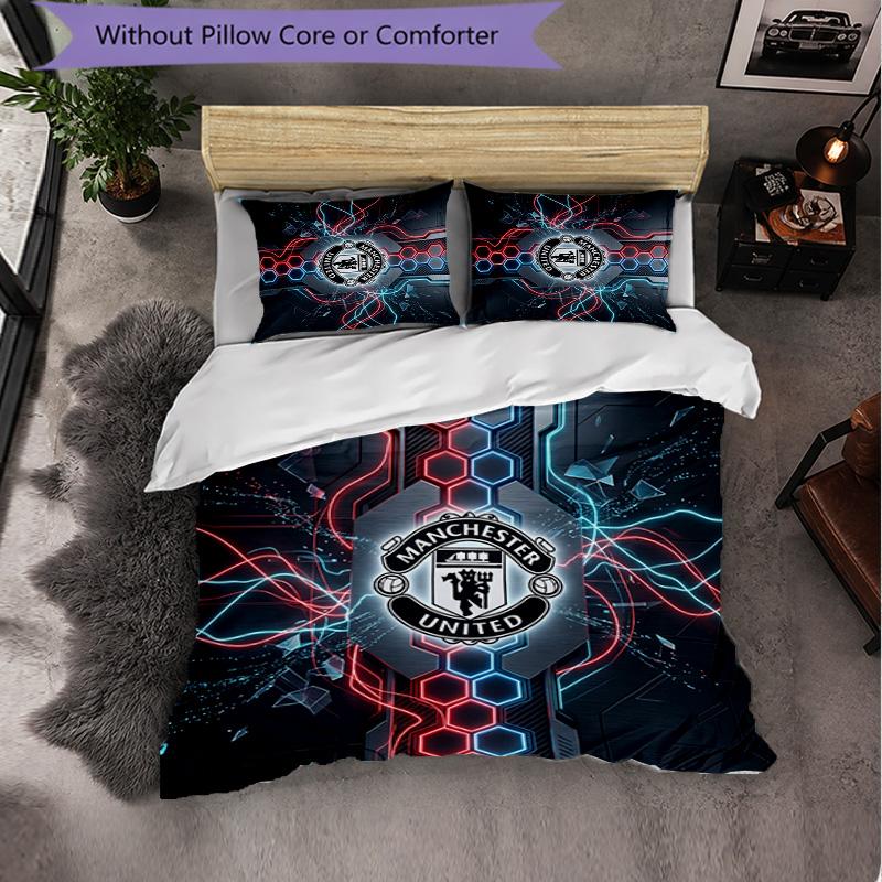 Juego de Cama de 3 Piezas con Patrón del Manchester United Suave Microfibra Funda Nórdica con Fundas de Almohada para Dormitorio